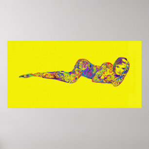 yellow psychedelic swirl girl poster