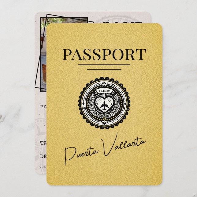 Yellow Puerta Vallarta Passport Save The Date (Front/Back)