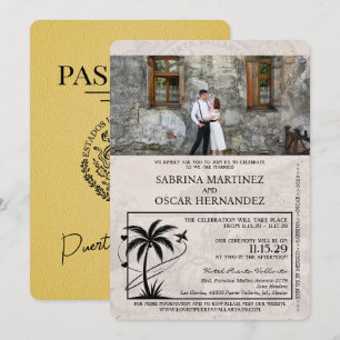 Yellow Puerta Vallarta Passport Wedding Invitation