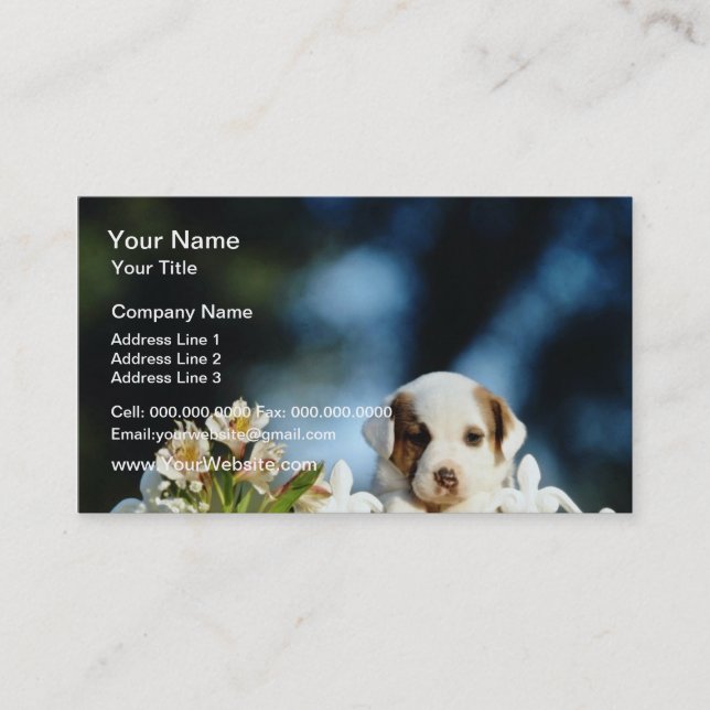 Yellow Puppy with brown ears looking over iron fen Business Card (Front)
