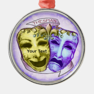 Yellow Purple Actor Masks Metal Ornament
