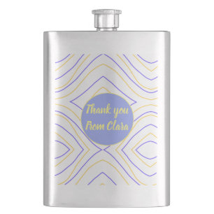 Yellow purple add name thank you title lines curve hip flask