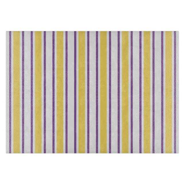 Yellow, purple and white candy stripes cutting board (Front)