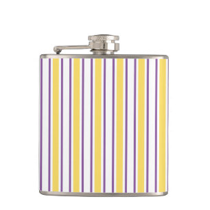 Yellow, purple and white candy stripes hip flask