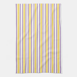 Yellow, purple and white candy stripes tea towel