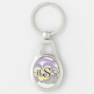 Yellow Purple and White Pansies Key Ring