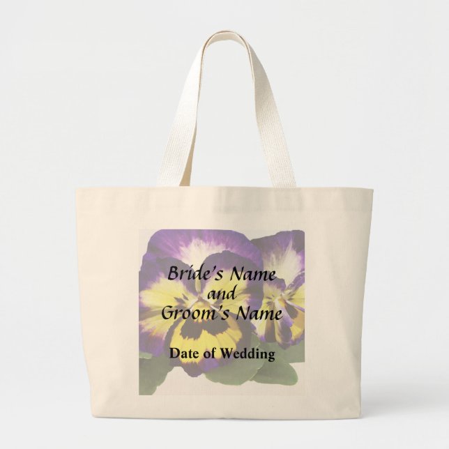 Yellow Purple and White Pansies Large Tote Bag (Front)