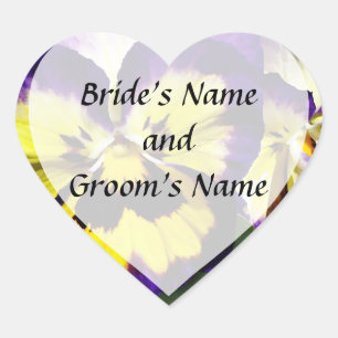 Yellow Purple and White Pansies Save Date Heart Sticker