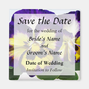 Yellow Purple and White Pansies Save Date Magnet
