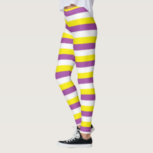 Yellow, Purple and White Stripes Leggings
