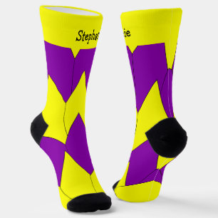Yellow Purple Art Deco Design Socks