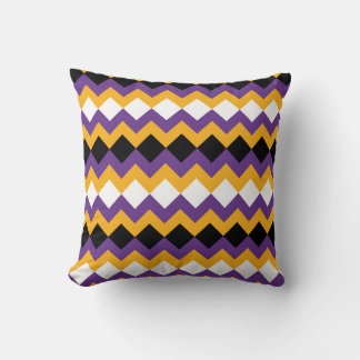 Yellow, Purple, Black and White Zigzag Chevron Cushion