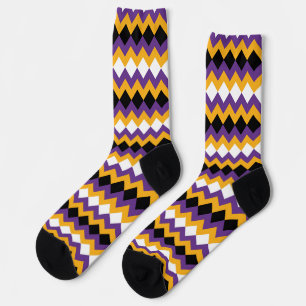 Yellow, Purple, Black and White Zigzag Chevron Socks