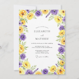 Yellow Purple Bloom Romantic Wedding Invitation