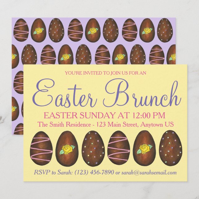Yellow Purple Buttercream Easter Basket Egg Brunch Invitation (Front/Back)