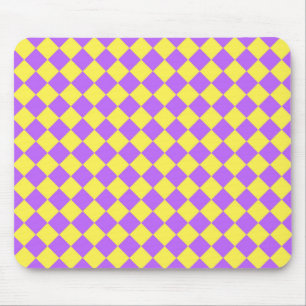 Yellow Purple Chequered Diamond Pattern Mouse Pad