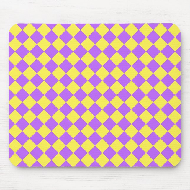 Yellow Purple Chequered Diamond Pattern  Mouse Pad (Front)