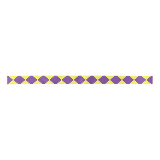 Yellow Purple Chequered Diamond Pattern Satin Ribbon (Front)