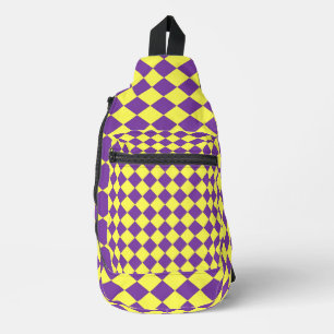 Yellow Purple Chequered Diamond Pattern Sling Bag