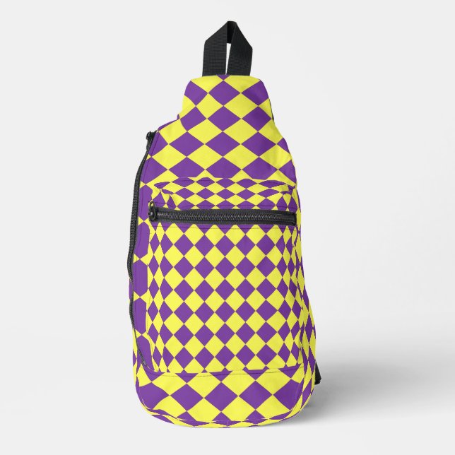 Yellow Purple Chequered Diamond Pattern Sling Bag (Front)