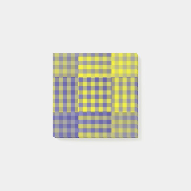 Yellow Purple Chequered Patchwork Pattern Post-it Notes (Front)