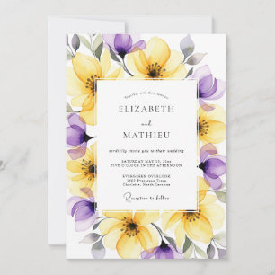 Yellow Purple Floral Romantic Wedding Invitation