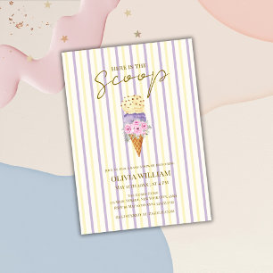Yellow Purple Floral Scoop Ice Cream Baby Shower Invitation