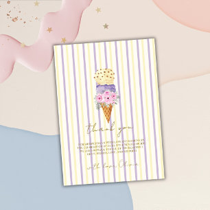 Yellow Purple Floral Scoop Ice Cream Baby Shower  Thank You Card