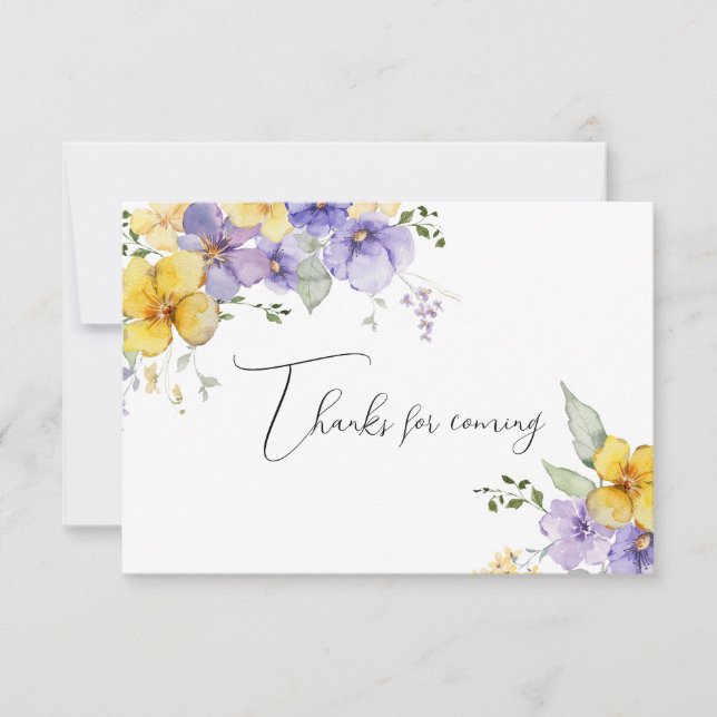 Yellow Purple Floral Thanks for Coming Note Card (Front)