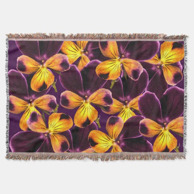 Yellow Purple Flower Abstract Throw Blanket (Front)