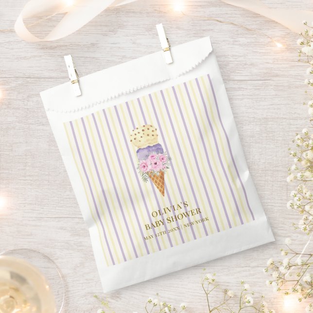 Yellow Purple Flower Scoop Ice Cream Baby Shower Favour Bag (Clipped)