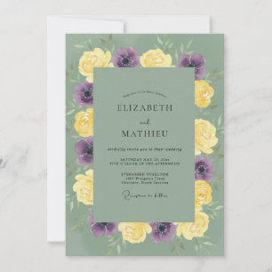 Yellow Purple Foliage Eucalyptus Wedding Invitation