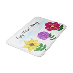 Yellow Purple Fuchsia Flowers Bath Mat