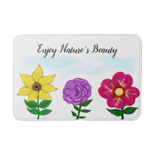Yellow Purple Fuchsia Flowers Bath Mat