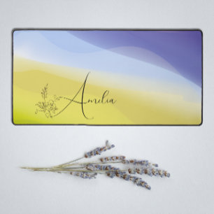 Yellow purple gradient floral name desk mat