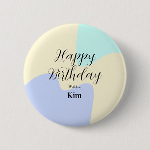 Yellow purple green happy birthday abstract pastel 6 cm round badge