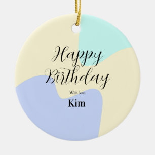 Yellow purple green happy birthday abstract pastel ceramic ornament