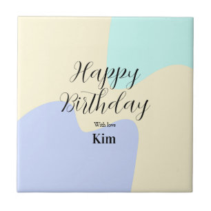 Yellow purple green happy birthday abstract pastel ceramic tile