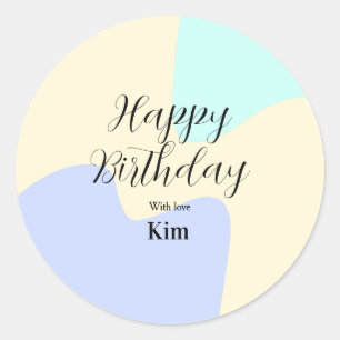 Yellow purple green happy birthday abstract pastel classic round sticker