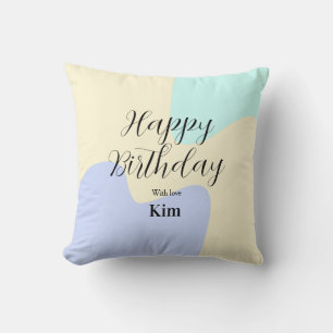 Yellow purple green happy birthday abstract pastel cushion