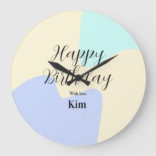 Yellow purple green happy birthday abstract pastel large clock
