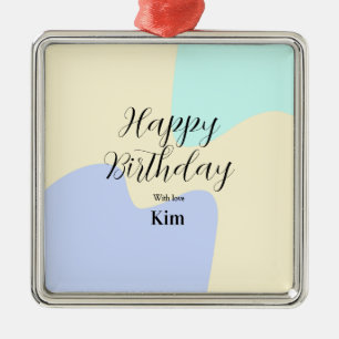 Yellow purple green happy birthday abstract pastel metal ornament