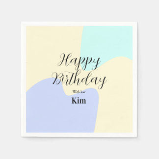 Yellow purple green happy birthday abstract pastel napkin