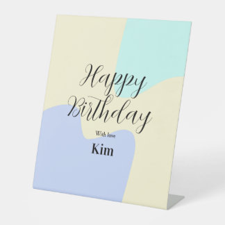 Yellow purple green happy birthday abstract pastel pedestal sign