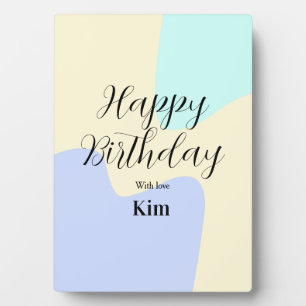 Yellow purple green happy birthday abstract pastel plaque
