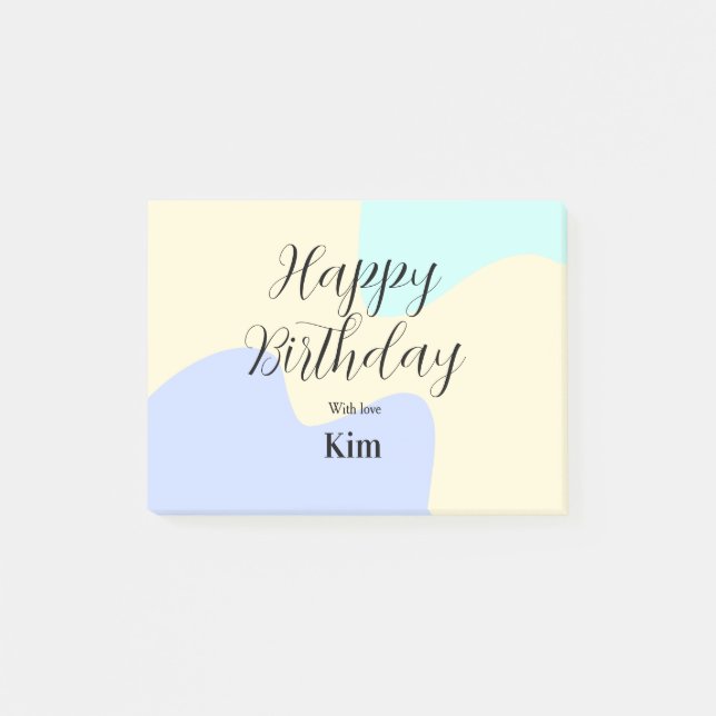 Yellow purple green happy birthday abstract pastel post-it notes (Front)