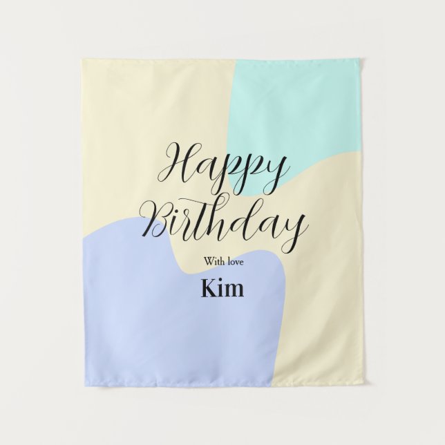 Yellow purple green happy birthday abstract pastel tapestry (Front)