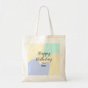 Yellow purple green happy birthday abstract pastel tote bag