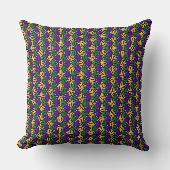 YELLOW PURPLE GREEN MARDI GRAS FLEUR DI LIS CUSHION (Front)