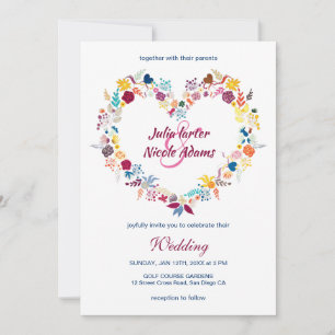 Yellow Purple Green Spring Flowers Wrath Wedding Invitation